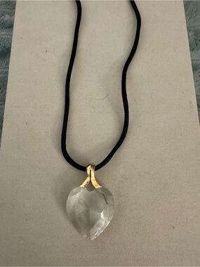 Clear Heart Crystal Pendant Necklace with Gold Bail on Black Cord